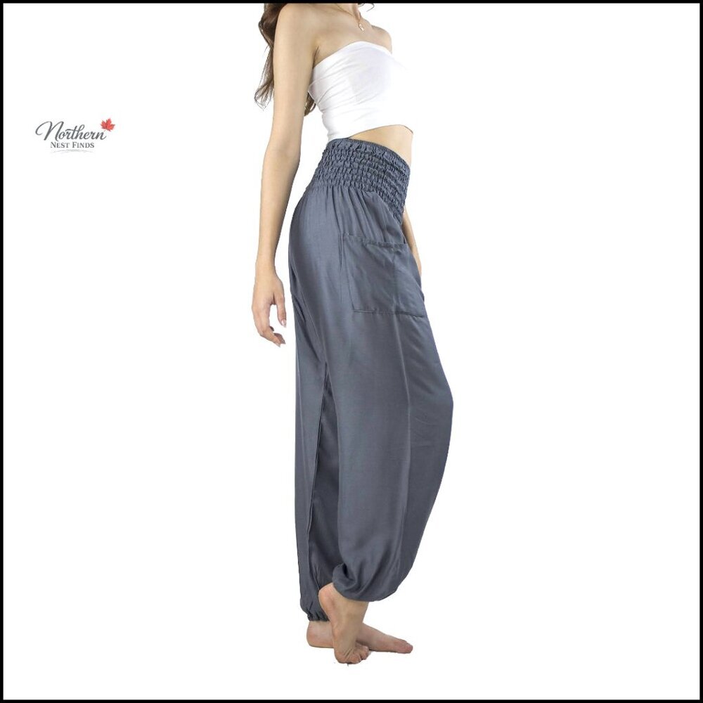 Rayon Harem Pants Elastic Waist 2 Pockets Yoga Lounge Travel